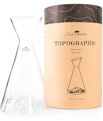 Water Jug 1 L | Premium Borosilicate Hand-Blown with Embossed Mountains | TOPOGRAPHIC (Mont Blanc)