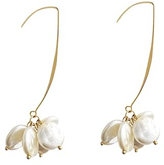 VALICLUD Pendientes Colgantes Perlas para Mujeres, en Forma Placa de Perla, Adorno de Orejas Dorada, para Salir
