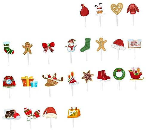 COSMEVIVI Weihnachts Cupcake Topper Papierzubehör Party Dekoration Für Kuchen Und Desserts 24 Stück 2 Designs Festlich Glanzvoll Mit Weihnachtlichem Motiv