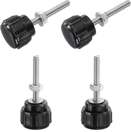 sourcing map 4 juegos de tornillos moleteados con tuercas y arandelas, rosca macho métrica M3 x 20 mm, cabeza de plástico de 14 mm, perillas de acero inoxidable 304, manijas de tornillo de mariposa,
