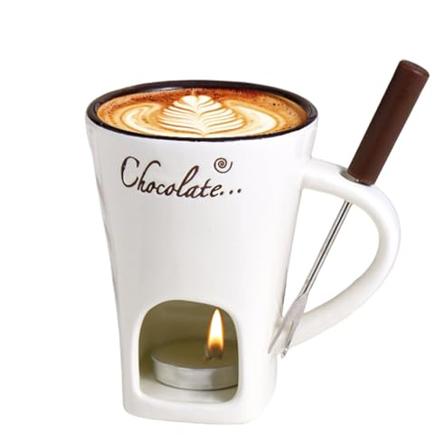 Wusideday Taza de fondue de chocolate, juego de velas de té, taza de fondue de chocolate, taza de cerámica para derretir chocolate con tenedores