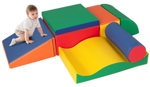 COSTWAY 7 TLG. Schaumstoffbausteine, Softbausteine zum Toben und Klettern, Riesenbausteine aus Schaumstoff, Großbausteine Mehrfarbig, Bauklötze für Babys & Kleinkinder (Bunt)