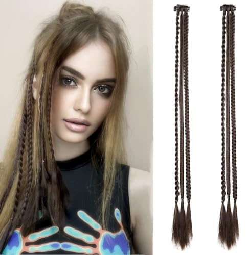2 PCS Clip in Flechthaarverlängerungen, Flechtverlängerungen mit Haarclip 22 Zoll Dunkelbraun synthetisches langes geflochtenes Haar Stück