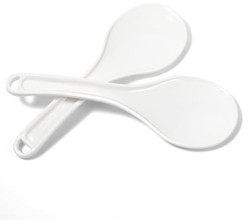 TIESOME Lot de 2 cuillères de service à riz en plastique, anti-adhésives, cuillère à riz blanc, cuillère à riz pour cuisine, 19 cm, ustensile de cuisine sans rayures