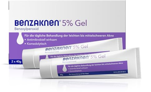 BENZAKNEN 5% Gel, 2x 40g, Mittel gegen Pickel und Mitesser bei leichter bis mittelschwerer Akne, Befreit Poren und reduziert Talg & Entzündungen, Mit BPO (Benzoylperoxid), Dermatologisch getestet