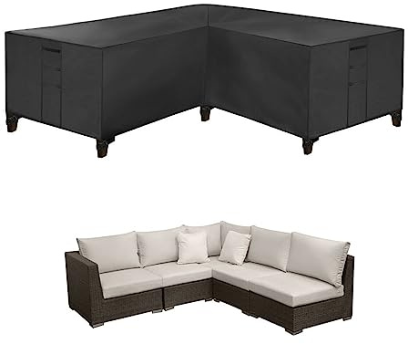 Housse de canapé d'angle en rotin imperméable 420D avec sac de rangement Noir 215 x 215 x 87 cm