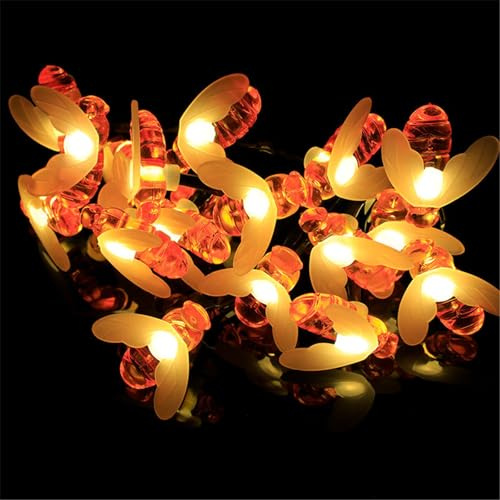 Mateju LED Lichterkette Außen Solar, Solar Lichterkette Aussen mit Fernbedienung 8 Modi Outdoor Solarlichterkette für Innen, Garten, Terrasse, Balkon, Hochzeit, Biene (Warm,12M/100LED)