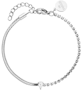 Purelei Fusion Armband Damen – Zwei-in-eins Design Zirkonia-Tenniskette & Schlangenkette – 18K vergoldeter Edelstahl, tropfenförmiger Stein, verstellbar 16-20 cm, Gold Silber Roségold