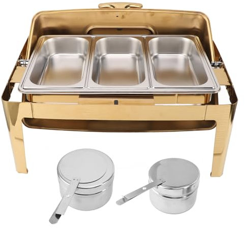 MYUYEE Catering Insulation Tray9L Rectangular Roll Top Chafing Dish Buffet Set Catering Food Warmer for Parties Wedding Birthday Christmas,Gold Plating