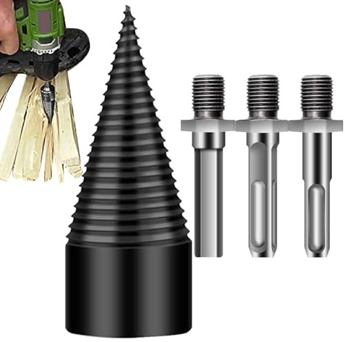 Cono Spaccalegna Per Legna Da Ardere - Punta Per Trapano Per Spacco Di Tronchi, Utensile Con Tre Attacchi Universali | Punta Splitter Per Accensione, Cono Per Spaccare Legno Stagionato E Verde, Attrez