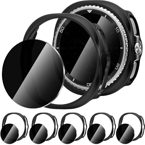 Diruite 5+5 Pack for Samsung Galaxy Watch 8 Classic 46mm Case+Screen Protector,Scratch Resistant PC Hollow Shell Cover*5&Privacy Tempered Glass*5,Black(Privacy),46mm