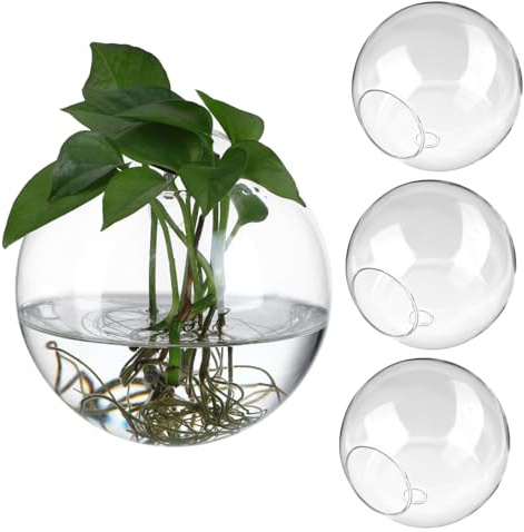 Milisten Macetas Colgantes De Pared De Vidrio Transparente para Propagación De Plantas De Interior 13.5 Cm 4 Piezas Decoración Hogar Oficina Diseño Redondo Ahorra Espacio