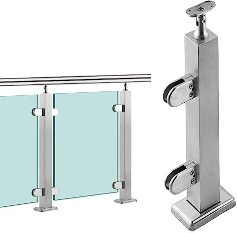 Poteau de balustrade en verre robuste avec fentes pour robinets, 60 cm, gris, pilier de clôture intérieur/extérieur pour balcons, patios et terrasses sûrs et élégants