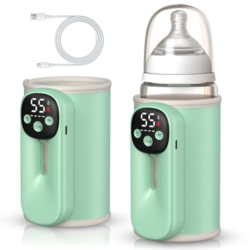 Flaschenwärmer Baby, 8000mAh Akku Tragbarer Flaschenwärmer für Unterwegs mit 6 Temperaturstufen & LED-Display, USB-C Schnellladung, Milchwärmer für Babyflaschen & Beikostgläschen (Grün)