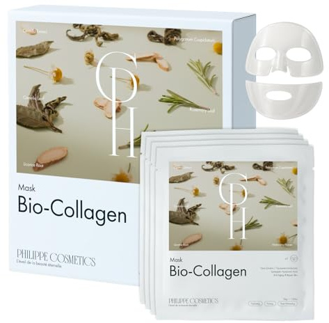 Maschera Viso Coreana al Collagene - 4 Pezzi, Maschere per Skincare per Donna, per Pelle Secca, Pori e Trattamento delle Rughe Antiage