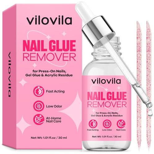 ViloVila Nail Glue Remover, Gel Remover for Press On Nails, Glue and Acrylic Residue, Advanced Fast Acting Remover, Gentle & Effective Nails Glue Remover, Easy Clean Removal for At-Home Nails Care