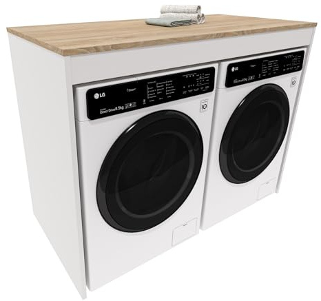 möbelkap Waschmaschinenumbau | Moderner Badschrank für Waschmaschine & Trockner | Platzsparender Schrank für Badezimmer & Hauswirtschaftsraum | Eiche Sonoma/Weiß