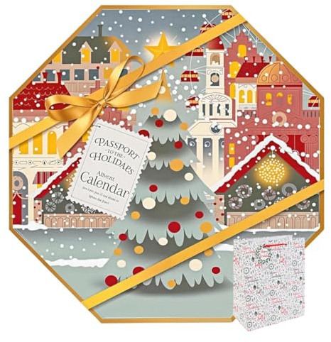 Advent Calendar Gift Set with Candle Compatible with Yankee Candle – 24-Day Christmas Countdown – Octagonal Winter Village Design – Includes HCO Gift Bag – Christmas Decoration