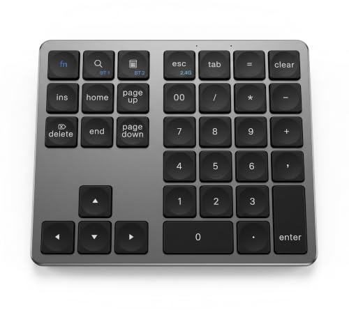 Bewinner Tastierino Numerico Wireless a 35 Tasti, Tastierino Numerico Wireless Bluetooth 5.0, Tastiera Numerica Ricaricabile per contabilità Finanziaria per Laptop Desktop, PC, Notebook (GREY)