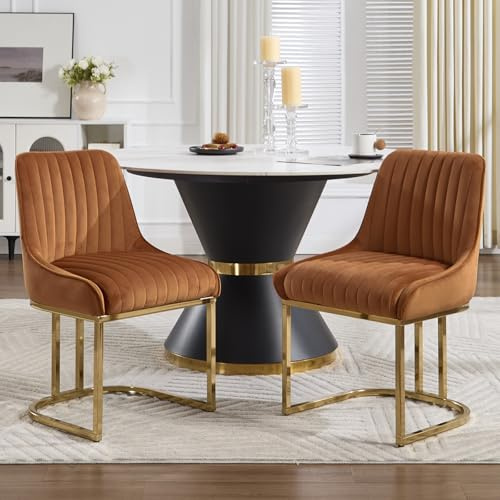 chairus Esszimmerstühle Samt Metallbeine Gepolstert Modern 2er Set Braun | Samt-Bezug, Metallbeine, gepolstert, modernes Design, für Küche, Esszimmer, Wohnzimmer