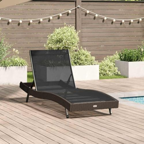 Frdhee Gartenliege, Relaxliege, Gartenstuhl, Liegesessel, Liege, Liegestuhl Braun 70 x 197 x 82 cm Poly-Rattan und Metall Für Balkon, Reise, Urlaub, Stabil