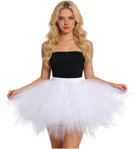 Tüllrock Damen Kurz Tüllrock Karneval Kostüm Tütü Damen 50er Vintage Ballettrock Petticoat Elastische Hohe Taille Tanzkleid Rock Unterrock Ballett Tutu A-Linie Puffy Fee Tüll Röcke
