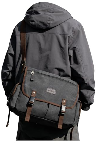 VENATIN Umhängetasche Herren,Messenger Bag Laptoptasche 14 Zoll,Sling Bag Schultertasche aus Canvas, Tasche Herren, Arbeitstasche Herren Aktentasche für Reise Uni,Schwarz