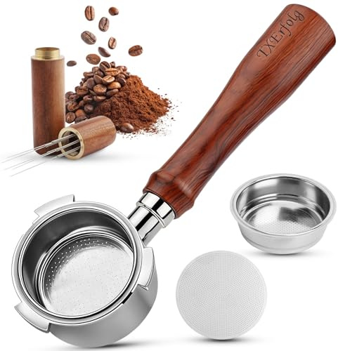 Portafiltro sin Fondo de 51 mm con 3 orejas, Compatible con DeLonghi Dedica | EC680/EC685, SMEG y EUPA, Mango de madera de nogal con cesta de acero inoxidable, distribuidor de agujas