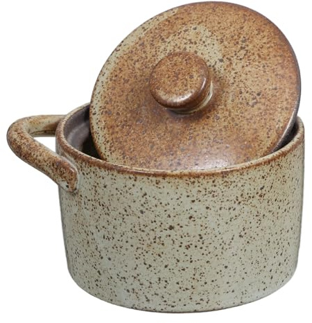 Veemoon Cuenco Pequeño de Cerámica para Cocinar al Baño María con Tapa, Olla Japonesa Vintage para Sopa y Guisos, Vajilla de Cocina Resistente para Porciones Individuales