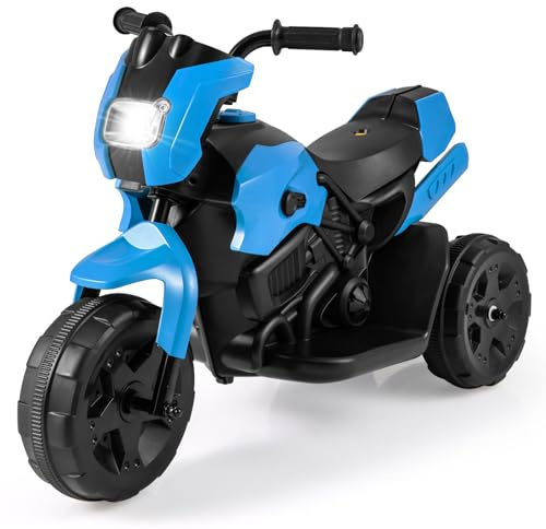 COSTWAY Kinder Elektro Motorrad, 6V Kindermotorrad elektrisch mit LED-Scheinwerfer & Fußpedal, 2-3 km/h, Dreirad Elektromotorrad für Jungen & Mädchen ab 3 Jahren (Blau)
