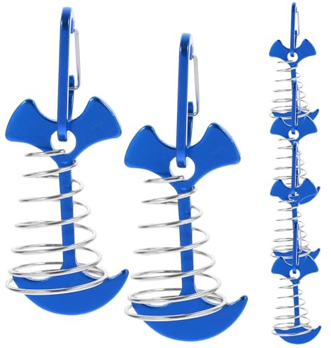 Alasum 6 Piezas de Estacas para Tienda de Campaña Forma de Espina de Pescado, Aleación de Aluminio Resistente, Color Azul, Hebillas de Resorte para Camping y Actividades al Aire Libre