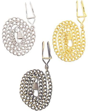 Mikikit Taschenuhrenketten aus Metall 3 Stück in Silber Gold und Bronze für Herren und Damen Vielseitige Vintage Uhrenketten für Westen und Anzüge