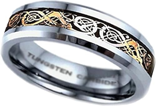 BESTTOHAVE 6MM Gold Celtic Dragon Inlay TUNGSTEN Carbide Comfort Fit Wedding Engagement Jewelry Band Ring - UNISEX -Size L