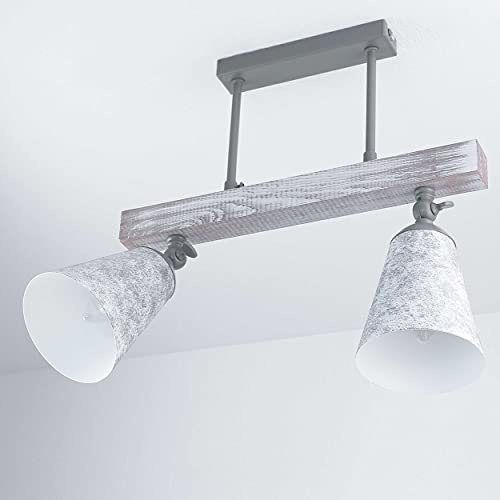 Licht-Erlebnisse Landhausstil Deckenleuchte Taupe Shabby Weiß schwenkbar Echtholz Metall Deckenlampe Wohnzimmer Küche
