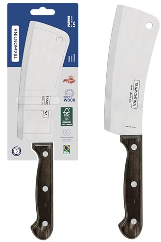 Tramontina Hachuela Cocina de Acero Inoxidable y Mango de Madera Tratada Polywood Castaño 15 cm