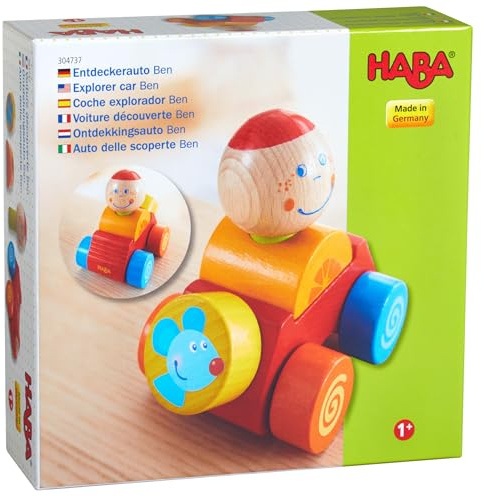 HABA Entdeckerauto Ben – Holzauto mit Steckfigur & Greifelement – Ab 12 Monaten – Fördert Motorik, Kreativität & freies Spiel – Hochwertiges Holzspielzeug – 1304737001