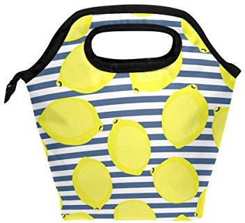 Mnsruu Pranzo al Sacco Giallo Limoni con Strisce Blu Pranzo Isolato in Neoprene Termico Lunchbox Tote Scuola Picnic per Bambini, Ragazze, Ragazzi, Uomini, Donne