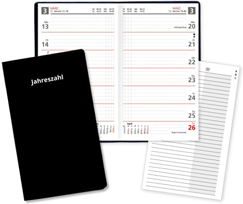 Wochentaschenkalender 2026 Sekunda Taschenplaner in Rot mit Adressheft und PVC Einband in Schwarz Made in Germany