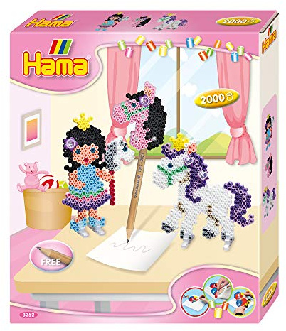 Hama Perlen 3252 Kleines Geschenk-Set Ponyspaß mit ca. 2.000 bunten Midi Bügelperlen mit Durchmesser 5 mm, Stiftplatte, inkl. Bügelpapier, Zubehör, kreativer Bastelspaß für Groß und Klein