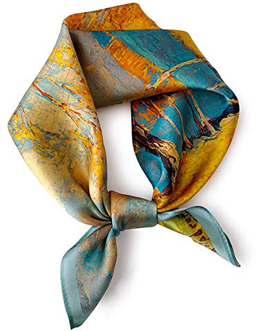 PoeticEHome 100% Real Mulberry Silk Women Small Square Neck Scarfs 21 Lightweight Neckerchief Printed Headscarf Gift Packed (U1 - Painting)