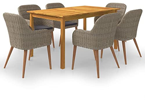 vidaXL Gartenmöbel Set 7-TLG. Sitzgruppe Sitzgarnitur Gartengarnitur Gartenset Tisch Stühle Sessel Gartensessel Gartentisch Esstisch Braun