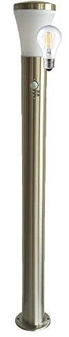LED Edelstahl Außen-Steh-Wege-Leuchte-Lampe SIEGEN mit Bewegungsmelder Kunststoff-Schirm weiß 1x E27 6,5W 810lm 2700K H: 100cm D:12cm IP44 Gartenbeleuchtung (Stehleuchte mit Sensor + LED)