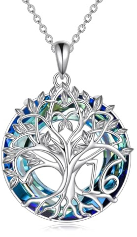 YFN Compleanno Collana in Argento Sterling Albero Della Vita Ciondolo di Cristallo Gioielli Regali per Ragazza Nipote | Gioiello con albero della vita, per anniversario, Natale, festa della mamma, regalo per donne, figlie, nipote, nonna, mamma