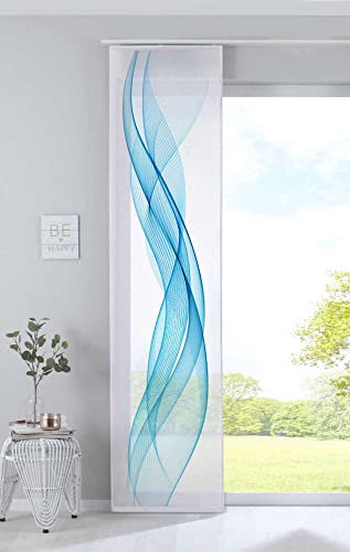 Gardinenbox Schiebegardine Flächenvorhang »Izmir« HxB 245x60 cm Welle Blau Voile Halbtransparent Paneelwagen Beschwerungsstange, 2022400