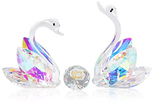 YWHL 60° anniversario di matrimonio cigno regalo per genitori nonni, 60 anni di anniversario per coppia, statuetta di cristallo decorazione con 60 anni di amore diamante