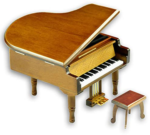 BinkeGG Braun Spieldose Holz Groß Klavier Uhrwerk Spieluhr mit Sankyo Musik Mechanismus (Option 60 Melodien) (Silent Night (Stille Nacht))