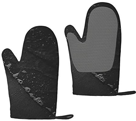 Ofenhandschuhe, schwarz-weiß, gewellt, bedruckt, Grillhandschuhe, Küchenhandschuhe, Silikon, rutschfest, zum Kochen, Grillen, Topflappen, 2 Stück