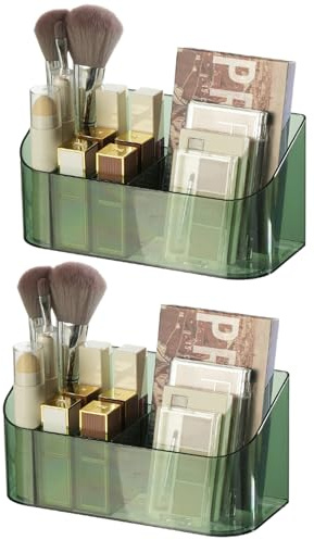 SUNFICON 2 Pack Makeup Trays Organizers Holders Cosmetic Display Cases Tabletop Desktop Vanity Countertop Bathroom Wall Cabinet Medicine Storage Boxes for Womens Ladies Girls Crystal Green