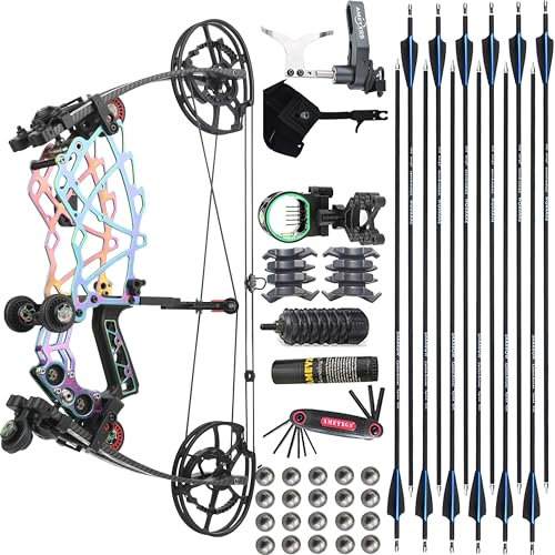 wolfman Dual-Use Compoundbogen Set 40–75lbs Erwachsene Einstellbar 340/380 FPS Katapult Stahlkugel Bogenschießen Jagdbogen Angel Bogen Pfeil Set (Typ D)