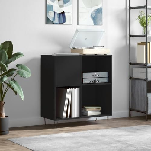 DJEKA Plattenschrank Holz Record Player Cabinet Schwarz-31 Plattenspieler Schrank 84,5x38x89 cm Regal Für Schallplatten Schallplattenschrank Regal Schallplatten Holzwerkstoff